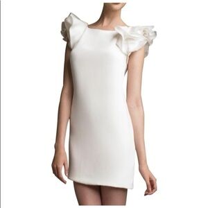 Marchesa Notte White Ruffle Sleeve Dress 10